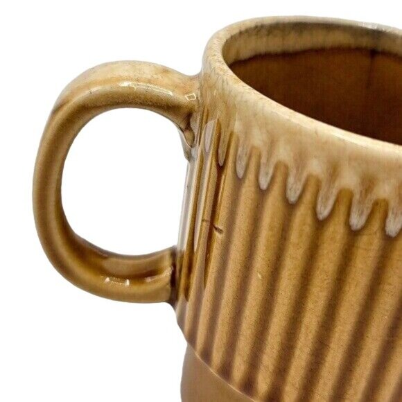 2/$15 Vintage Drip Glaze Fluted Mug Brown 3.5" Stackable Round Cup Made in Japan - Picture 5 of 10